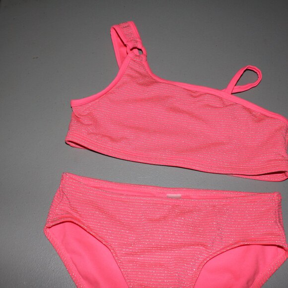 Pink & Silver 2 Pcs Justice Bikini Swimsuit Size 12 - Picture 2 of 11